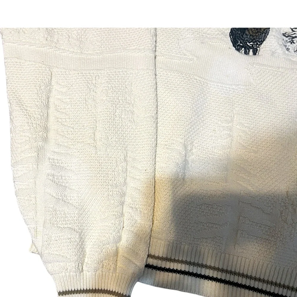 Vintage Cedar Falls XL Sweater Wolf Embroidery Cream Textured Knit Wildlife USA - Picture 4 of 6